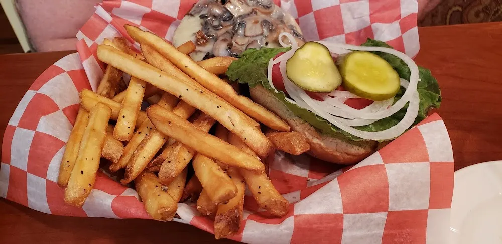 Mushroom Swiss Burger with Fries